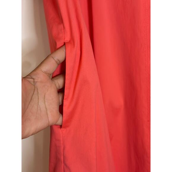 Chico's Women's 8 Split Neck Puff Eyelet Trim Sleeve Orange Cotton Midi Dress - Picture 9 of 12